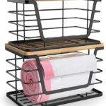 ALOCEO 2 Pack Storage Stackable Kitchen Laundry Organizers with Bamboo Top, Large Trash Bag Holder and Small Garbage Bag Dispenser for Countertop Organization