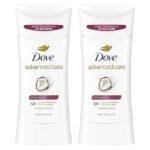 Dove Advanced Care Antiperspirant Caring Coconut, 2 Count Deodorant Stick for Women, for 48 Hour Protection And Soft And Comfortable Underarms, 2.6 oz