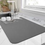 Dish Drying Mat for Kitchen Counter, Heat Resistant Drainer Mats with Non-slip Rubber Backed, Hide Stain Kitchen Super Absorbent Draining Mat, Easy to Clean Dish Rack Pad, Dark Grey 16