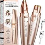 VG VOGCREST Eyebrow & Facial Trimmer: 2 in1 Rechargeable Facial Hair Removal & Eyebrow Shaver - Body Razor with Built-in LED Light (Rose Gold)