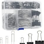 Assorted Size Binder Clips & Jumbo Paper Clips Set - 340pcs Black, Large for Office & School Supplies, in Container with Compartments
